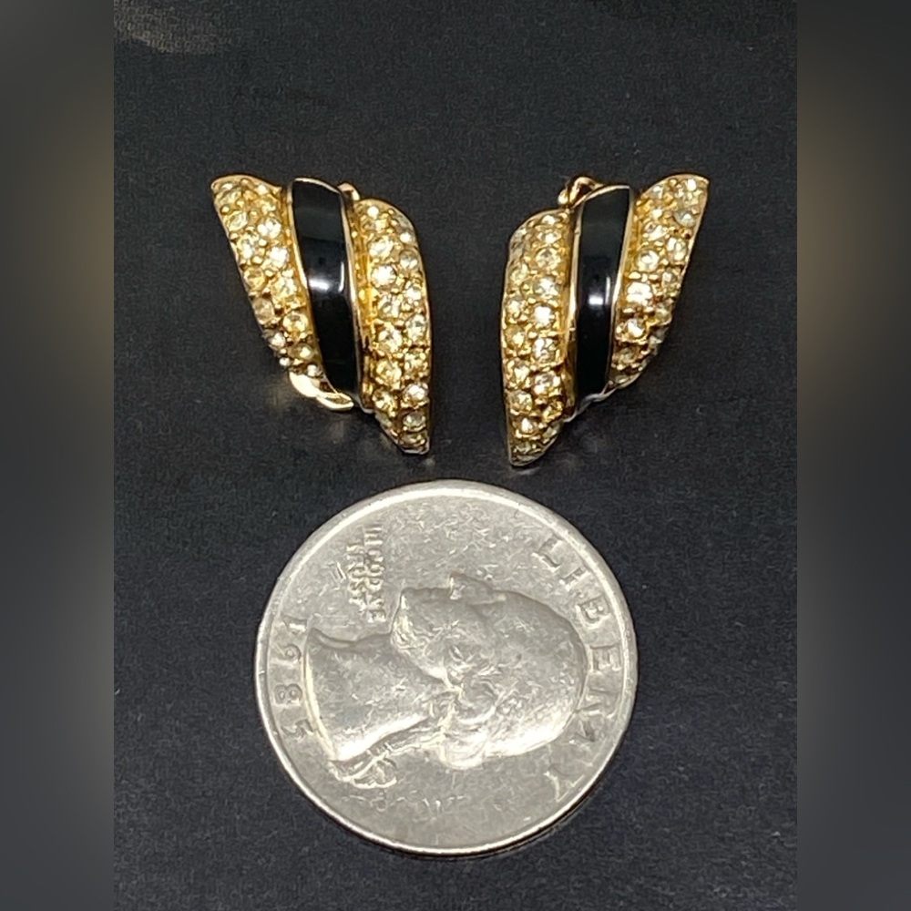 Christian DIOR Vintage earrings with crystals and black enamel - Picture 10 of 15